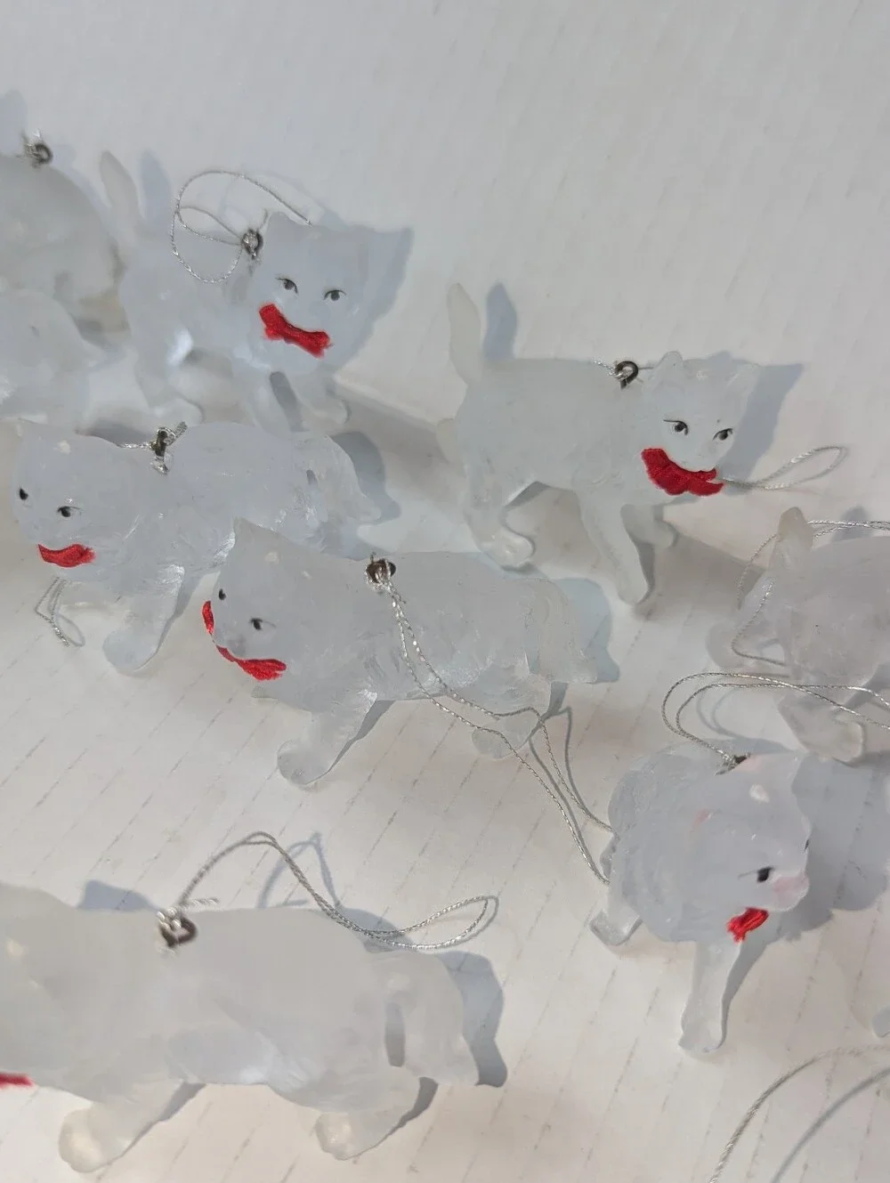 Vintage Silvestri Frosted Acrylic Cat Christmas Ornaments Lot of 20